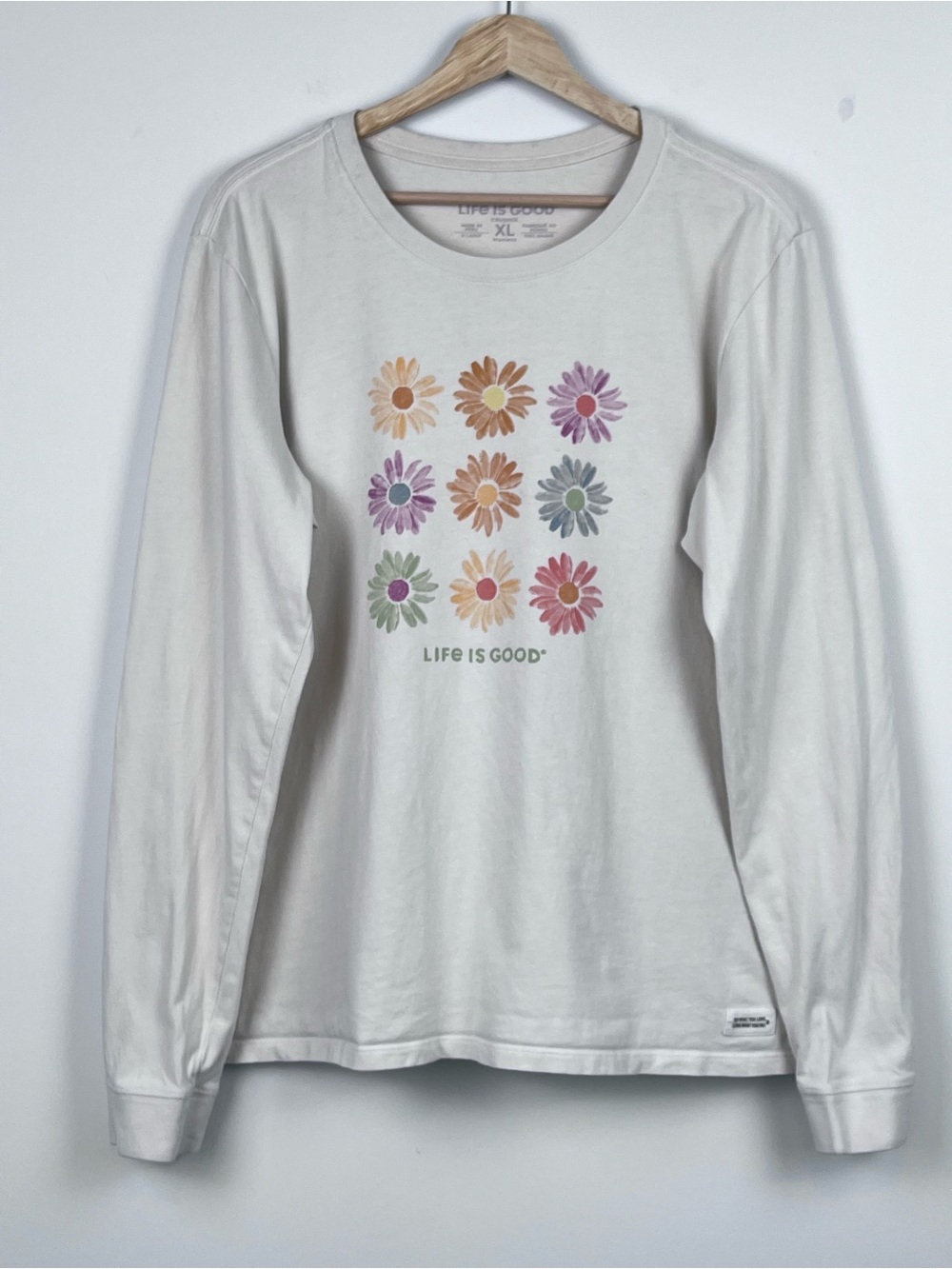 Life Is Good Women's 100% Cotton Graphic Print Flower Long Sleeve Tee Size XL